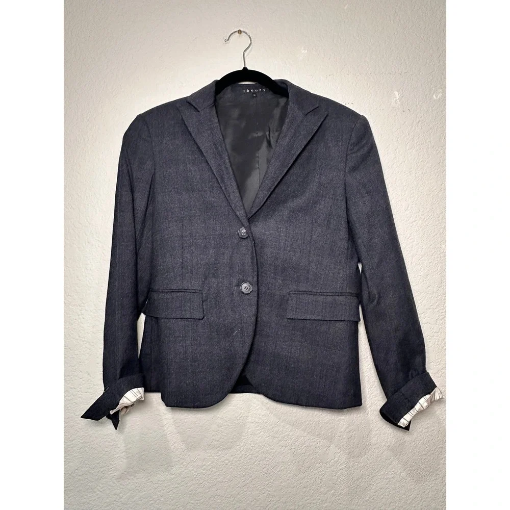 Theory Women's Charcoal Gray‎ Wool Blend Blazer Suit Jacket Size 10